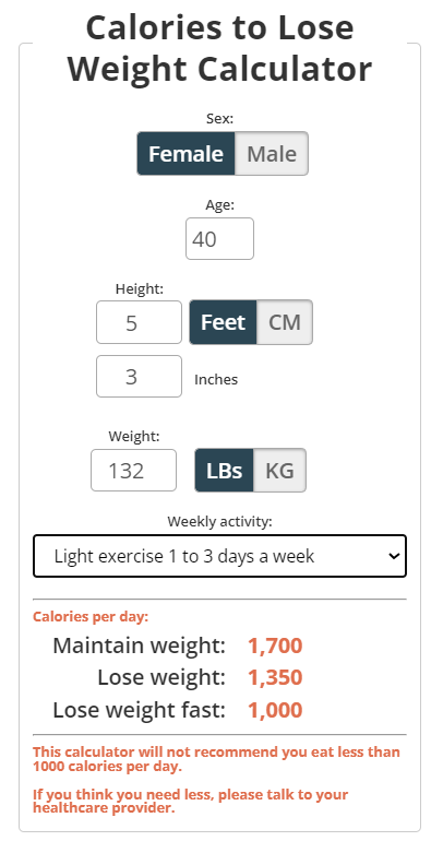 calorie deficit calculator