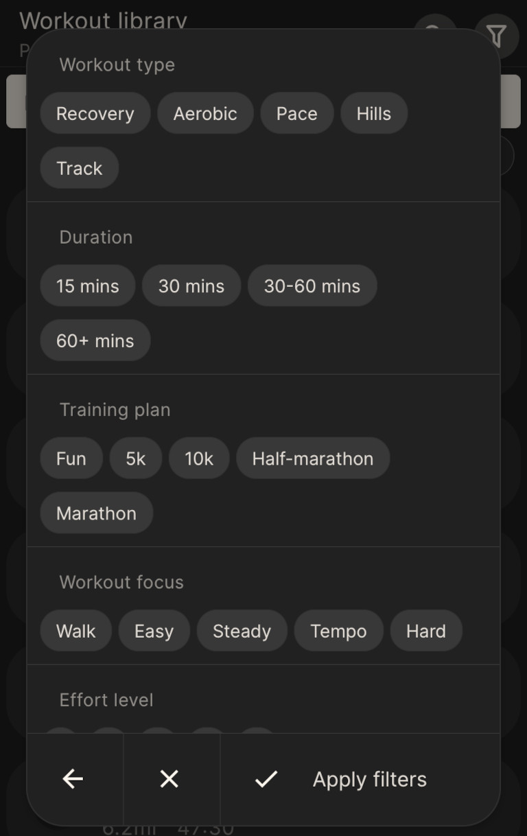 noblepro kinni app filter workout types