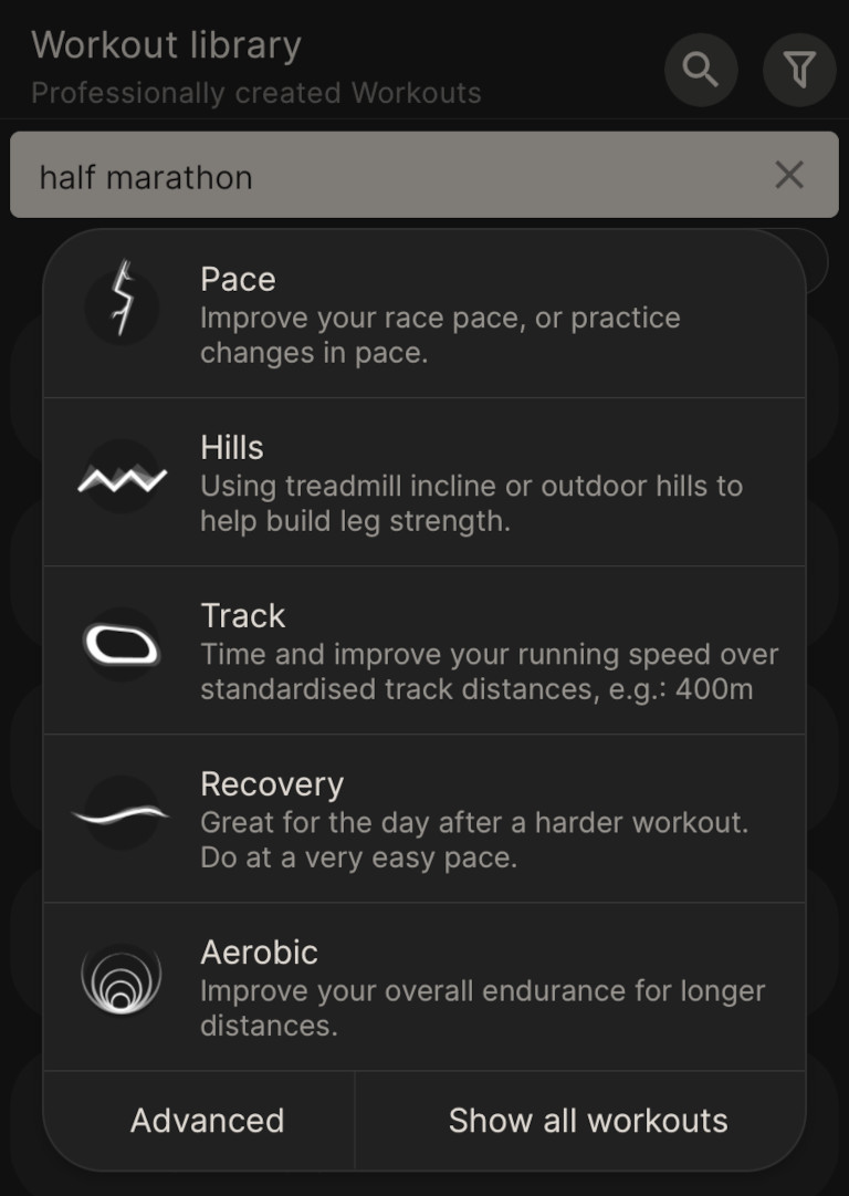 noblepro kinni app filter workouts