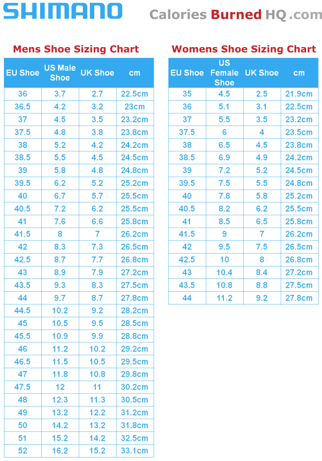 shimano shoe sizing chart for men and women